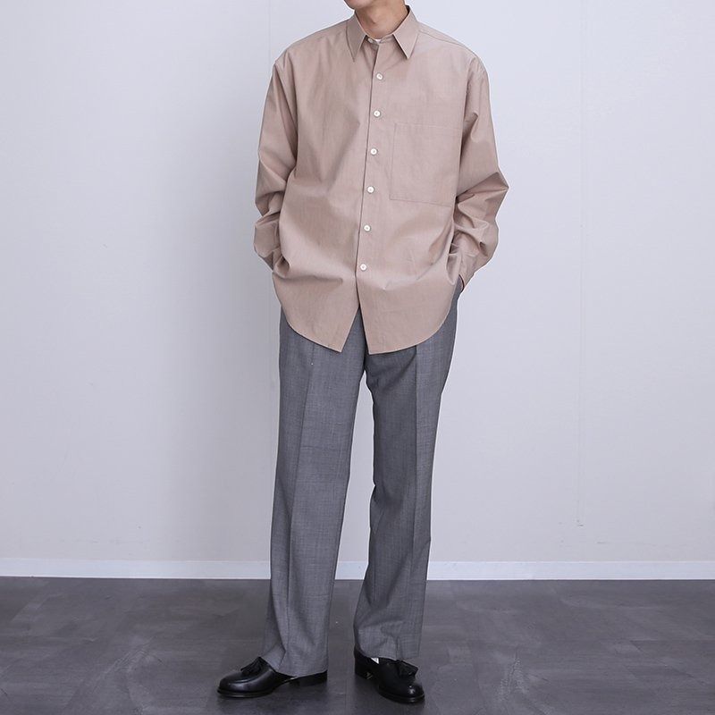 全新) AURALEE / WASHED FINX TWILL BIG SHIRTS 混褐色3號寬版襯衫寬鬆