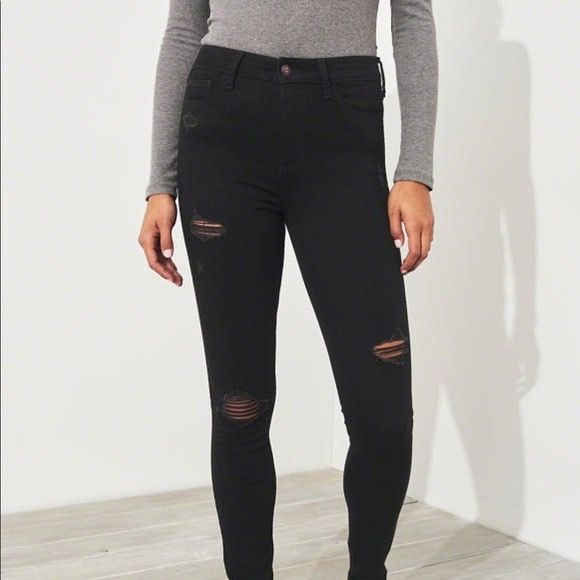 Hollister black ripped jeans womens top
