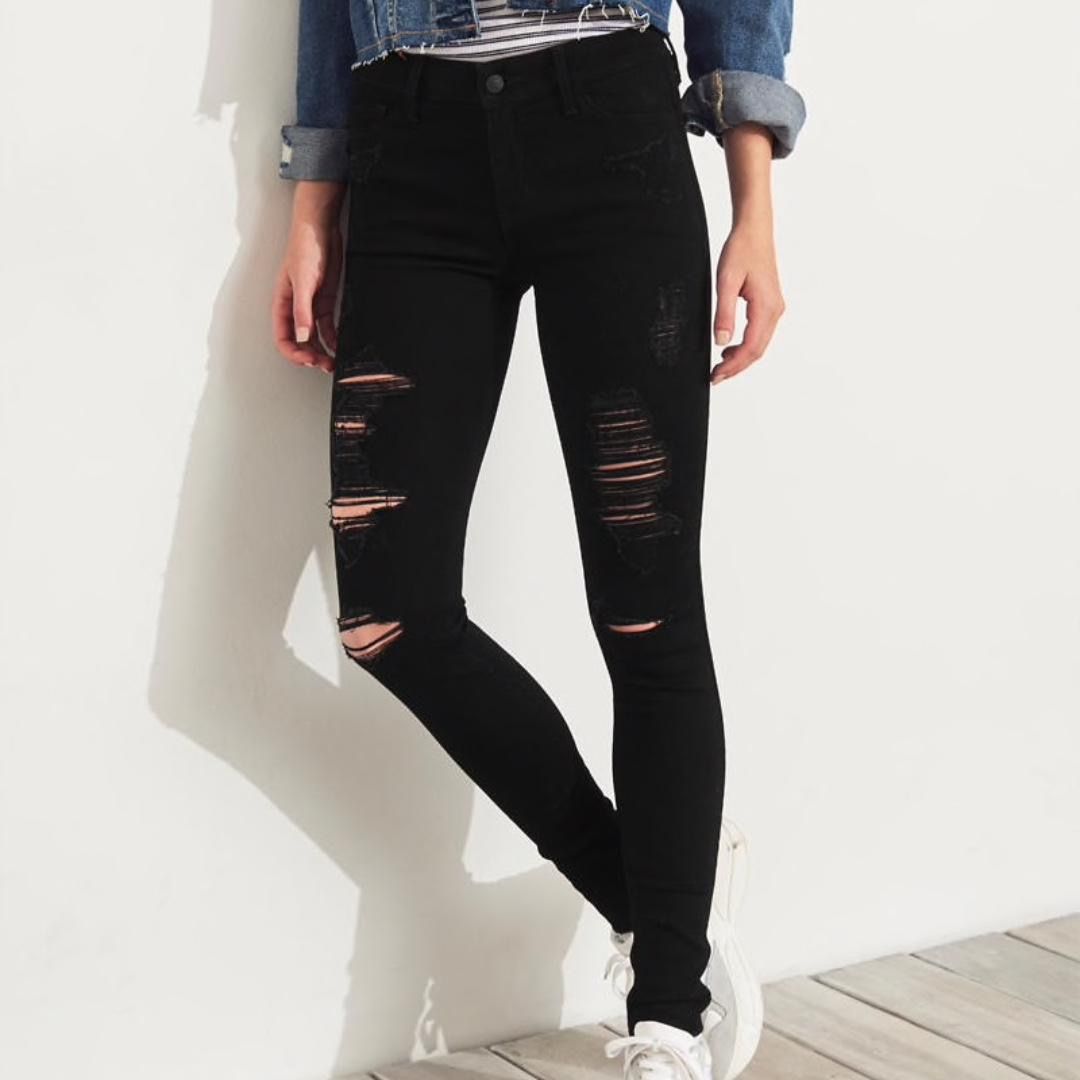 AUTHENTIC HOLLISTER Ripped Black Classic Stretch Mid Rise Super