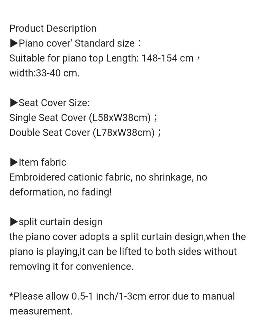 Beige Flower embroidery piano and bench dust cover, Hobbies & Toys