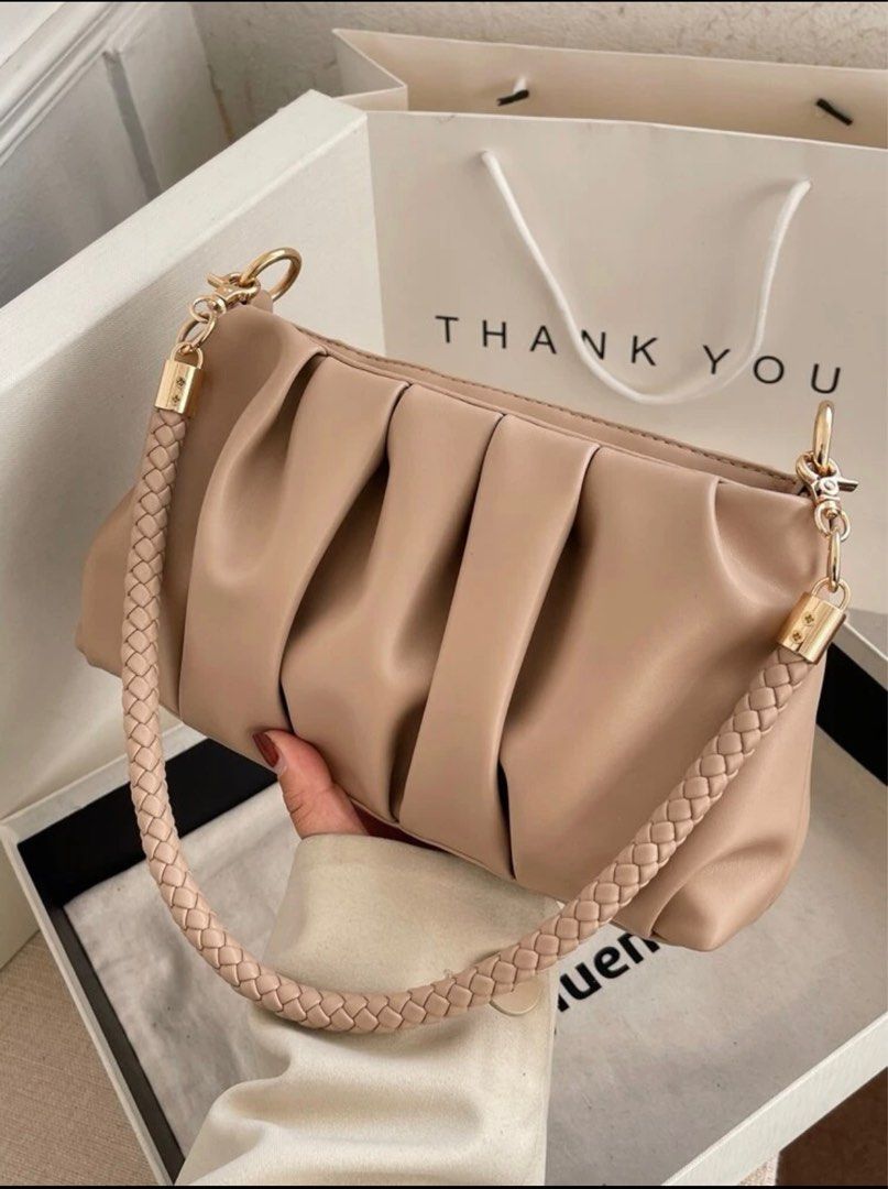 Beige ruched bag store