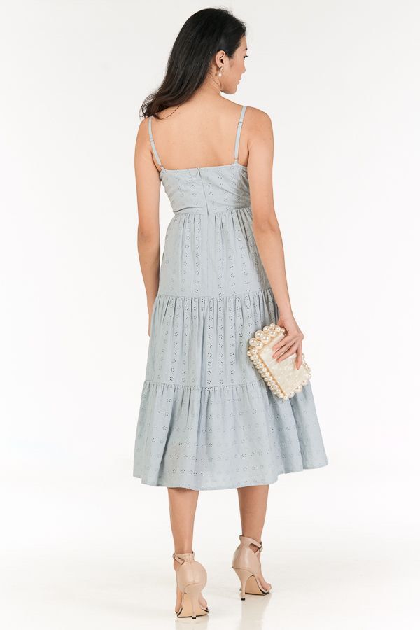 Clarida Eyelet Midi Dress (Pastel Blue), Women's Fashion, Dresses