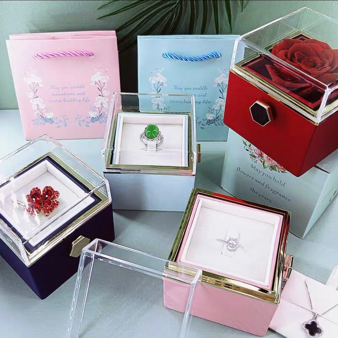 Creative Rotatable Preserved Flower Jewellery Box Hidden Ring Preserved