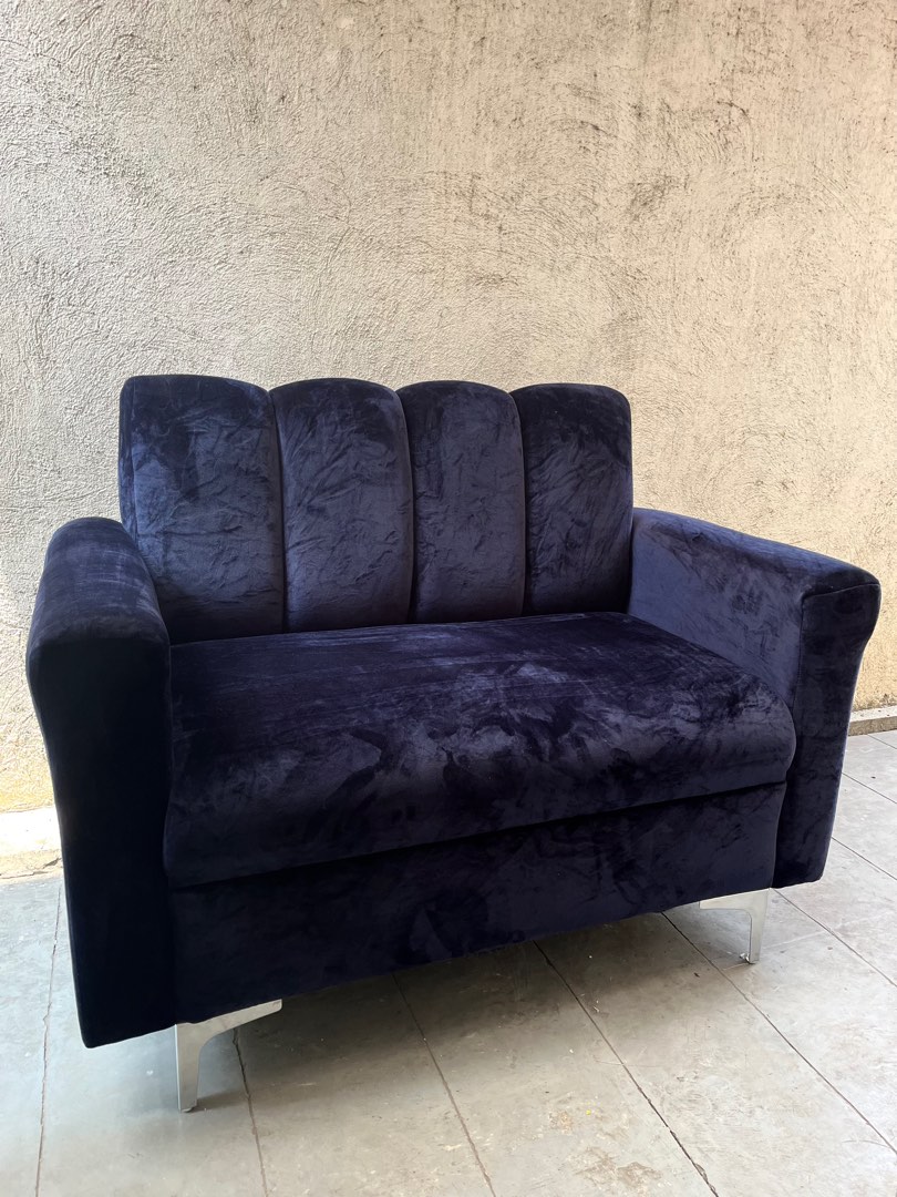 Dark Blue Velvet Sofa Loveseat on Carousell
