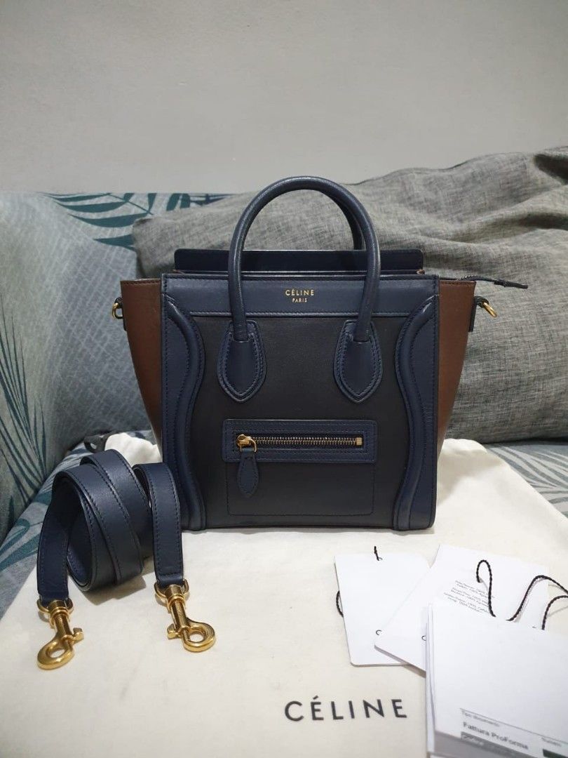 Leather Bags Celine Nano Luggage Preloved Celine Navy Blue Leather