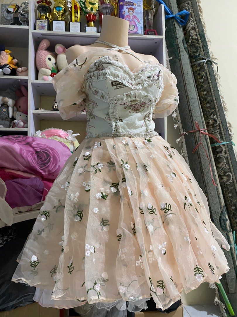 Premium Vintage Gaun Floral Lolita Pesta Ngembang Ballon Cute