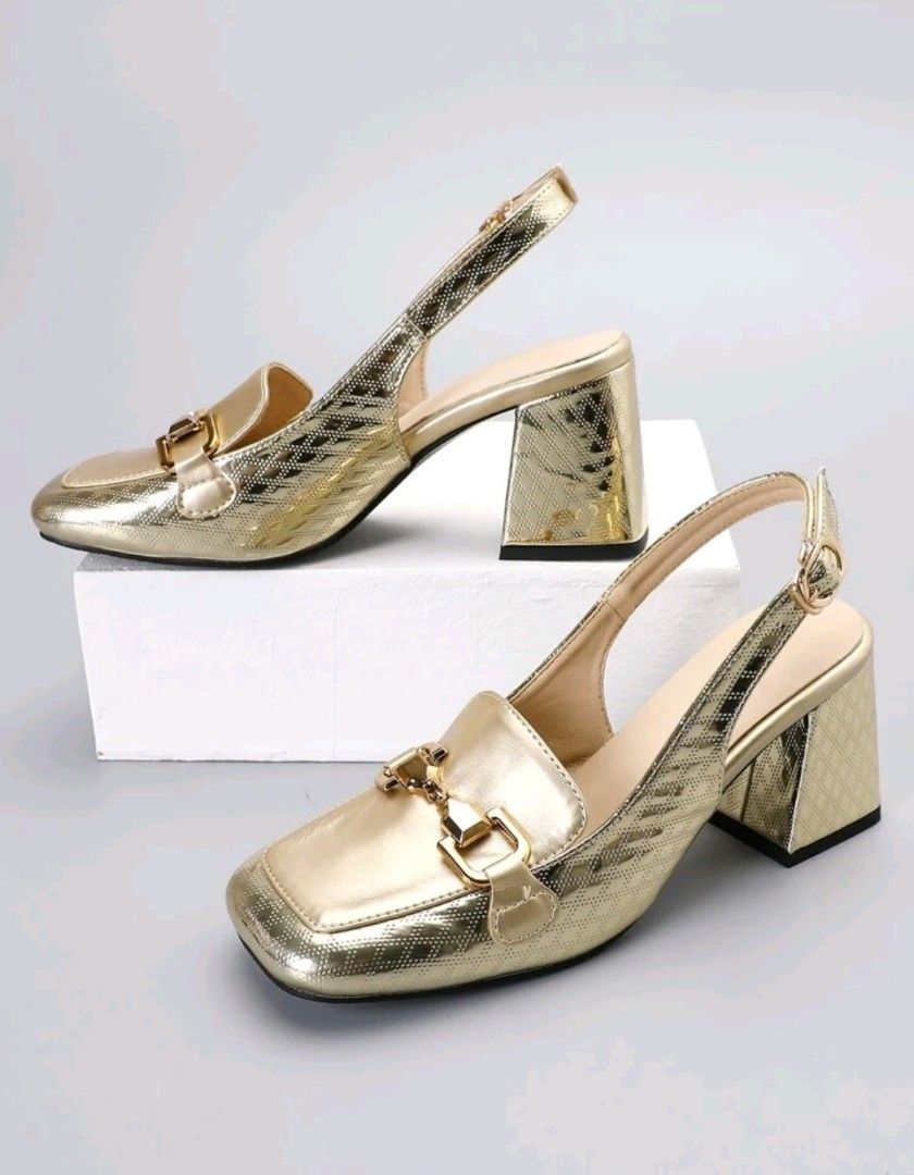 Gold metallic chunky heeled slingbacks pumps SIZE 35 Women s