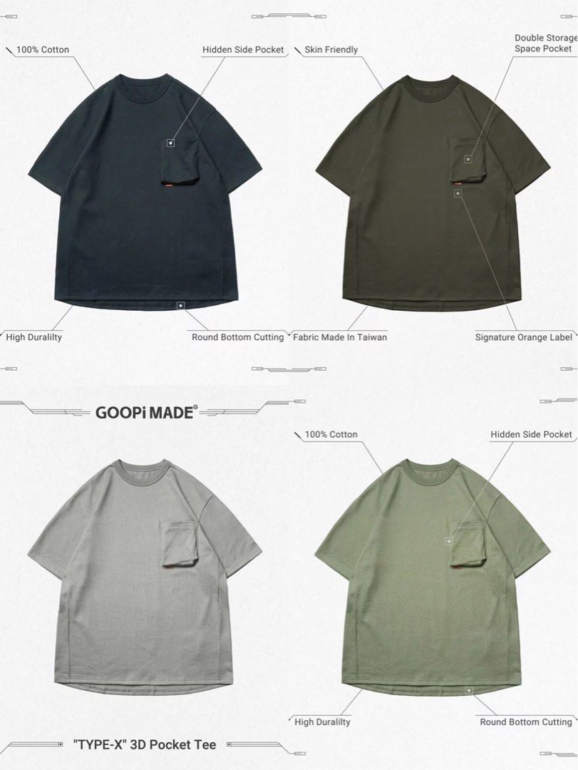 GOOPiMADE Men's TYPE-X 3D Pocket T-Shirt in White GOOPiMADE