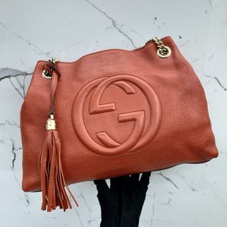 Gucci Soho Black Cellarius GG Logo Leather Chain Bag 308982