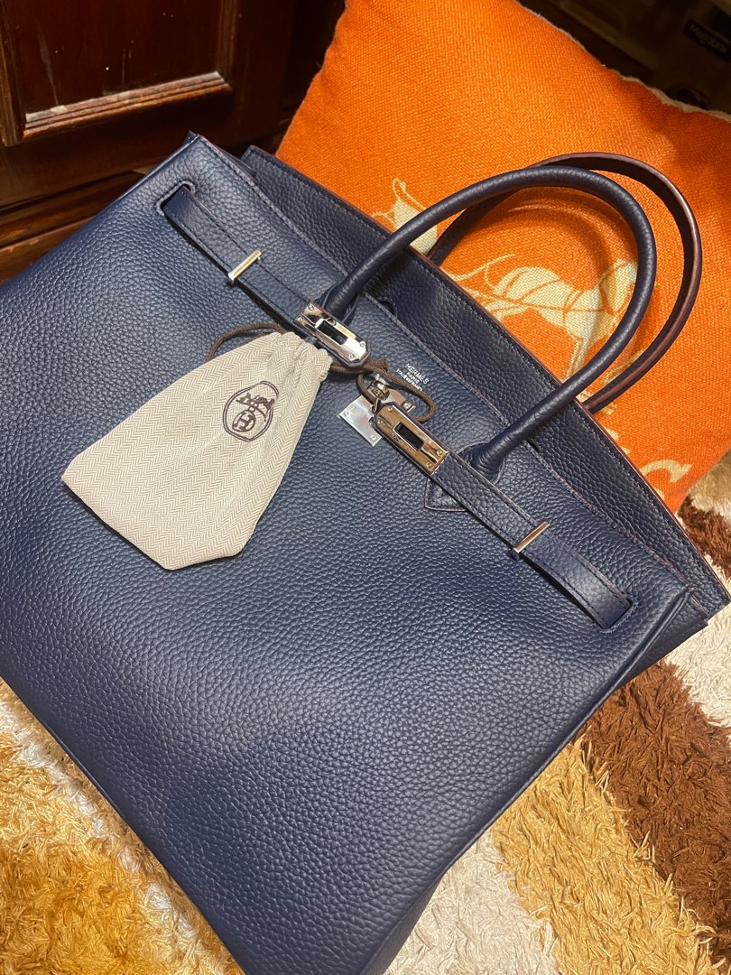 Hermes Birkin 35cm in Navy Blue with Palladium hardware - Upper-Luxury