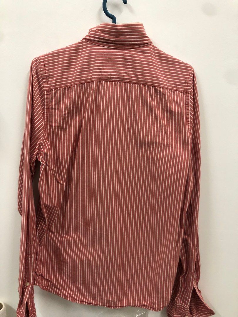 Hollister Shirt Mens S Red Striped Long Sleeve Henley Cotton Stretch Preppy