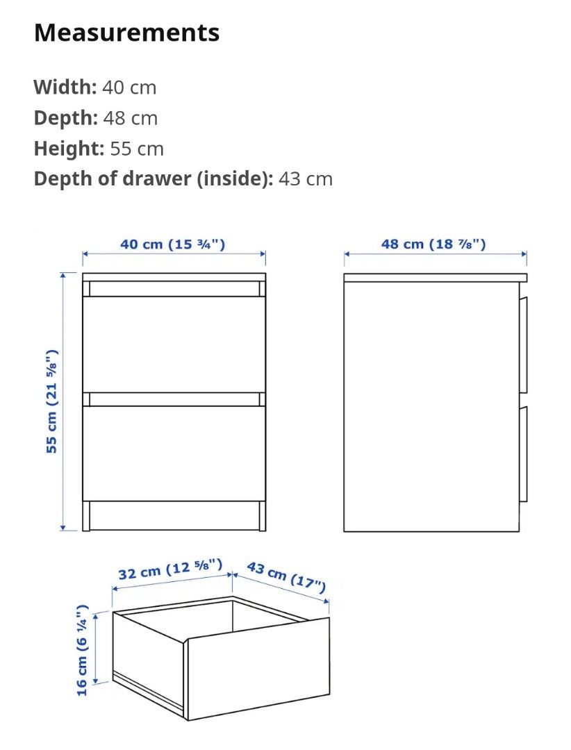 Ikea MALM Bedside Table with Drawers, Furniture & Home Living