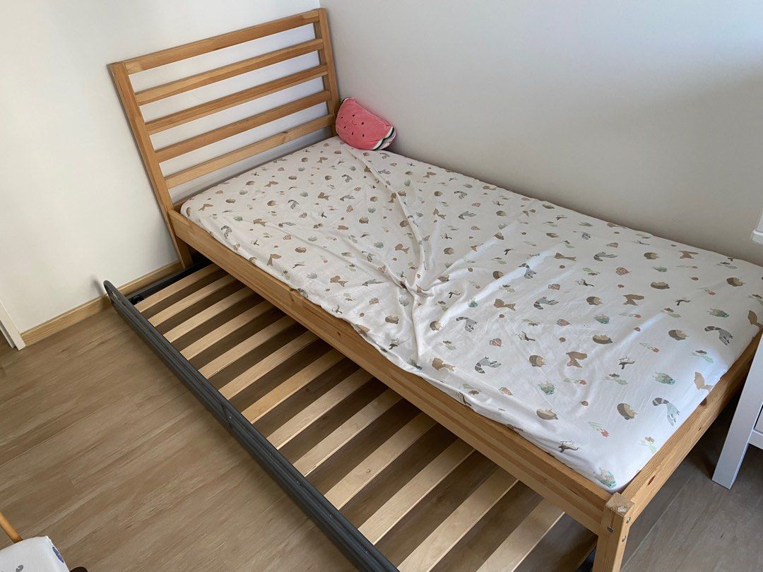 Ikea Tarva Single Bed 90x200 with pull out trundle, Furniture & Home