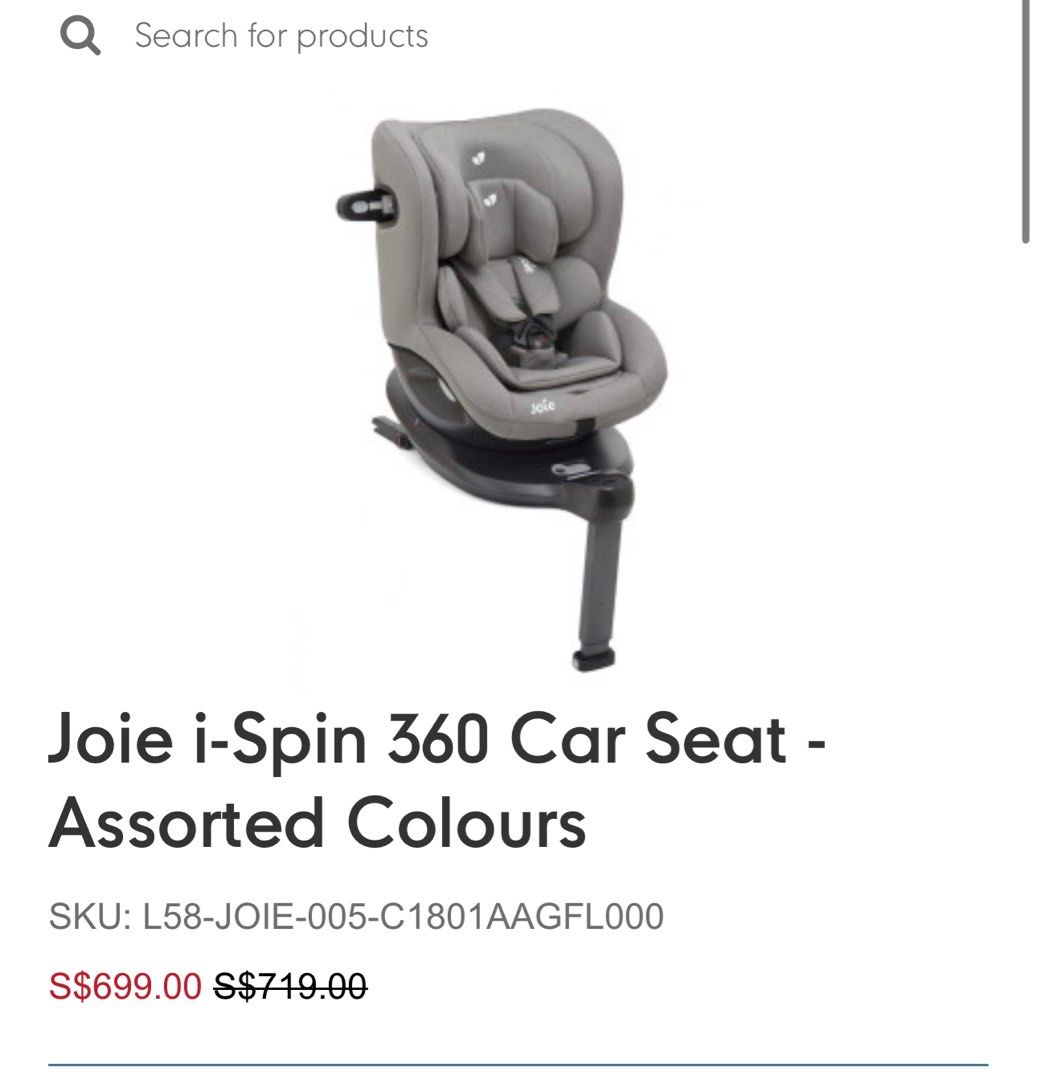 Joie iSpin 360 Car Seat Gray, Babies & Kids, Going Out, Car Seats on