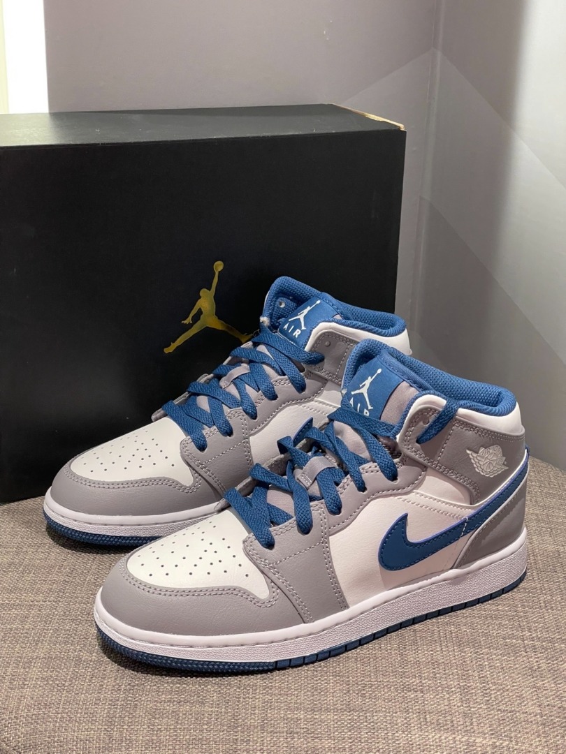 🔥灰白藍】Jordan Air Jordan 1 Mid “True Blue ” 中筒復古籃球鞋男款