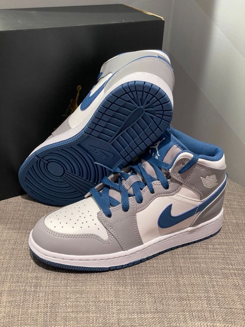 🔥灰白藍】Jordan Air Jordan 1 Mid “True Blue ” 中筒復古籃球鞋男款