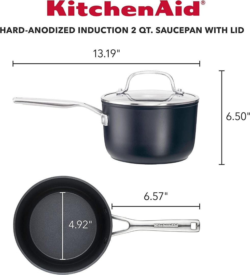KitchenAid Hard Anodized Induction Nonstick Saucepan with Lid, 2 Quart