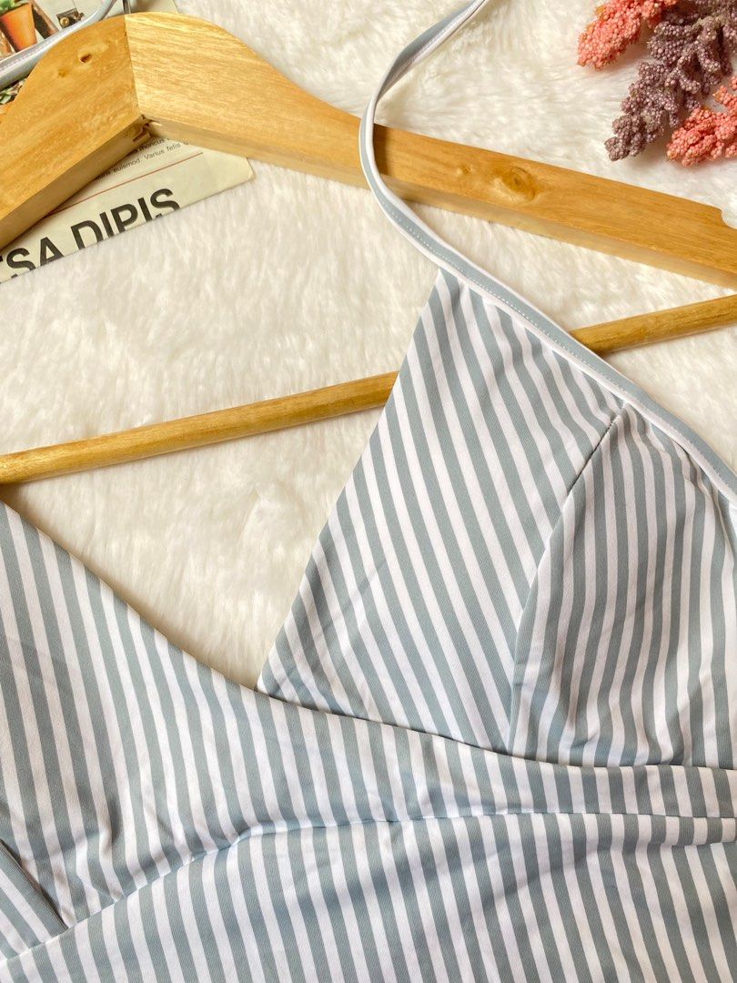 Light Green Stripped One Piece Self-tie Swimsuit (Category: Bikinis & Swimsuits) located in Quezon City. Submitted by stylitch (Listing ID 1231892191, Image 2). Description: Fits xs-small Padded Shopee or tiktok checkout.