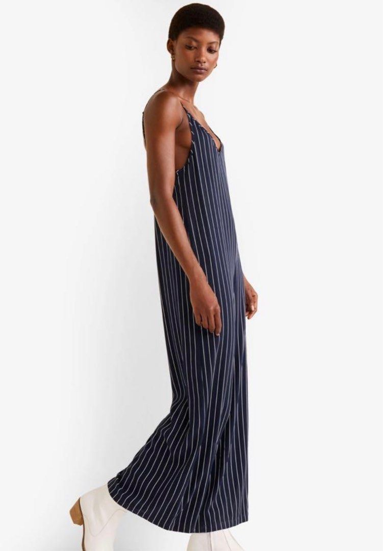 Mango striped long jumpsuit on sale