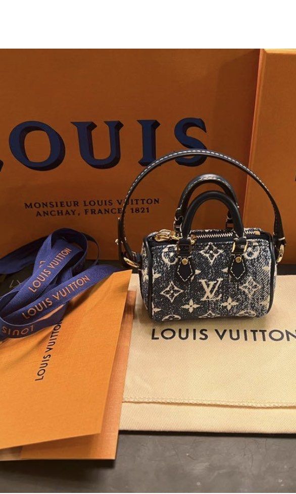 NEW LOUIS VUITTON MICRO SPEEDY DENIM BAG CHARM, Luxury, Bags