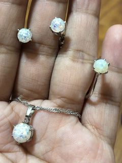Opal set of necklace, ring and earrings