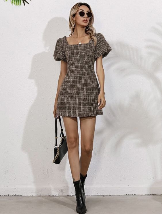 Short Puff sleeve Tweed Dress main image 0