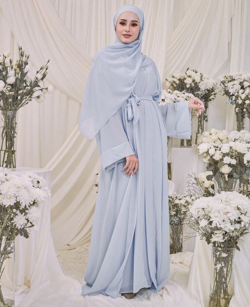 Qiszar Yasmeen Abaya (Baby Blue), Women's Fashion, Muslimah Fashion ...