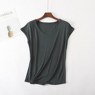 Readystock Bamboo Fiber T shirt Home Wear Sleeveless Shirt Round neck Top Plain Modal Cotton dark green