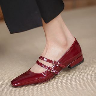 Red patent leather cheap mary jane pumps