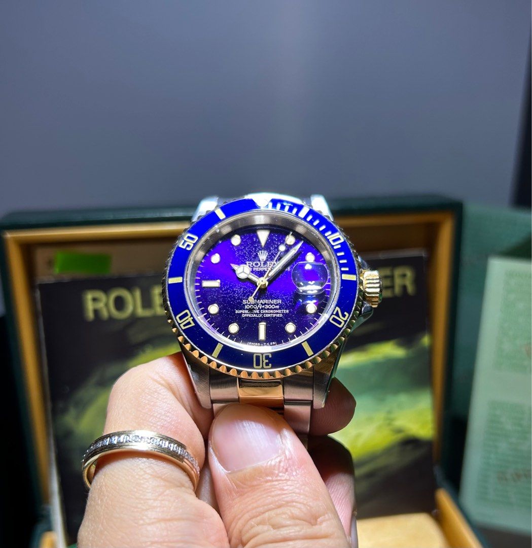 Rolex Submariner 16613 Bluesy Purple Dial T25 Patina Tropical Dial