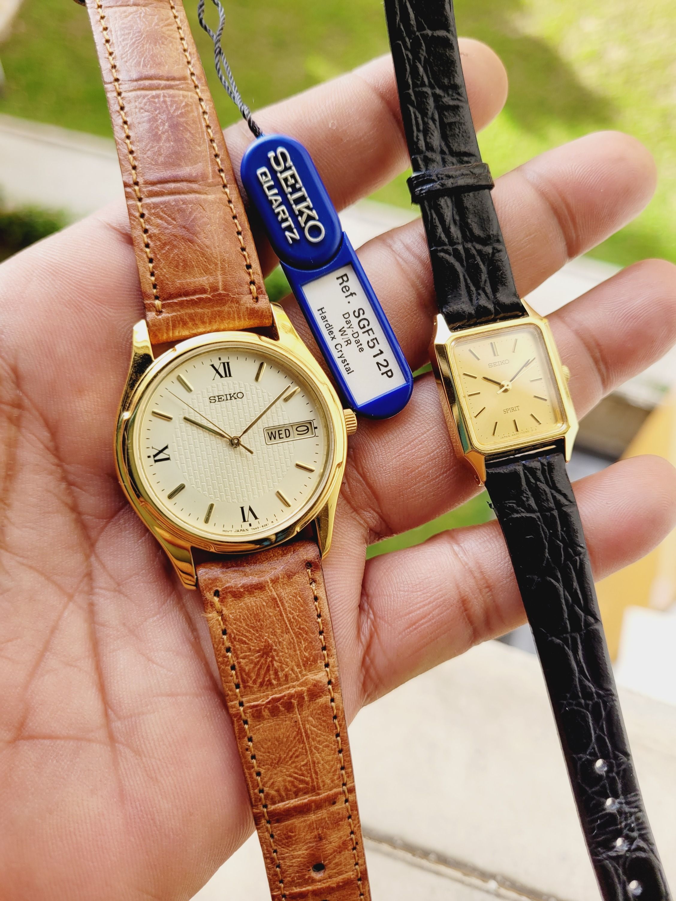 Seiko Gold Pair Watches SGF512P and Tank 4N21 5190 Made in Japan