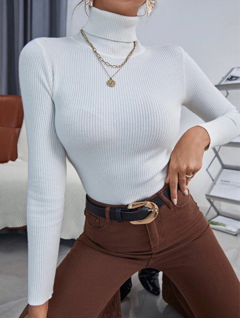 White turtleneck tight hot sale