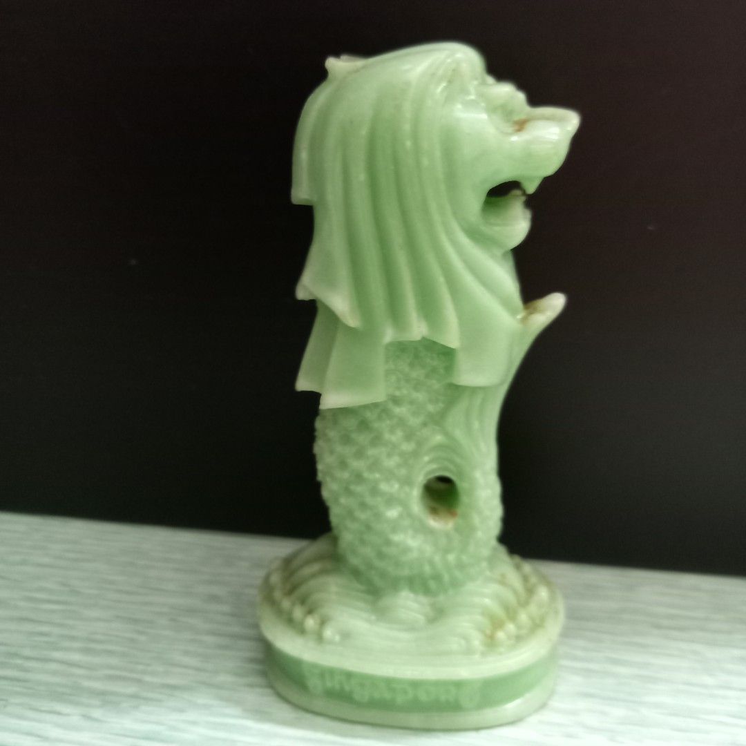 Figurine Merlion De Singapour - Statue Souvenir En Résine Beige
