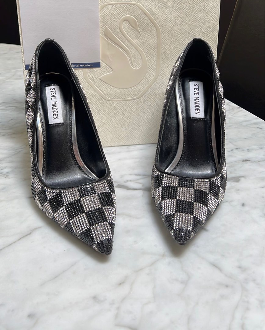 Steve Madden Checkered Diamond Heels Women s Fashion Footwear Heels on Carousell