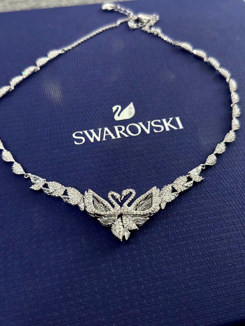 Swarovski dancing swan necklace sale blue rhodium plated