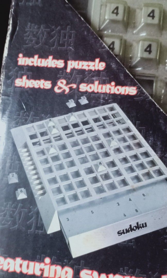 Tabletop sudoku (Category: Board Games & Puzzles) located in Muntinlupa City. Submitted by jettttttttt (Listing ID 1231913570, Image 2). Description: box is heavily damaged due to storage but the item itself is in good condition. decluttering.