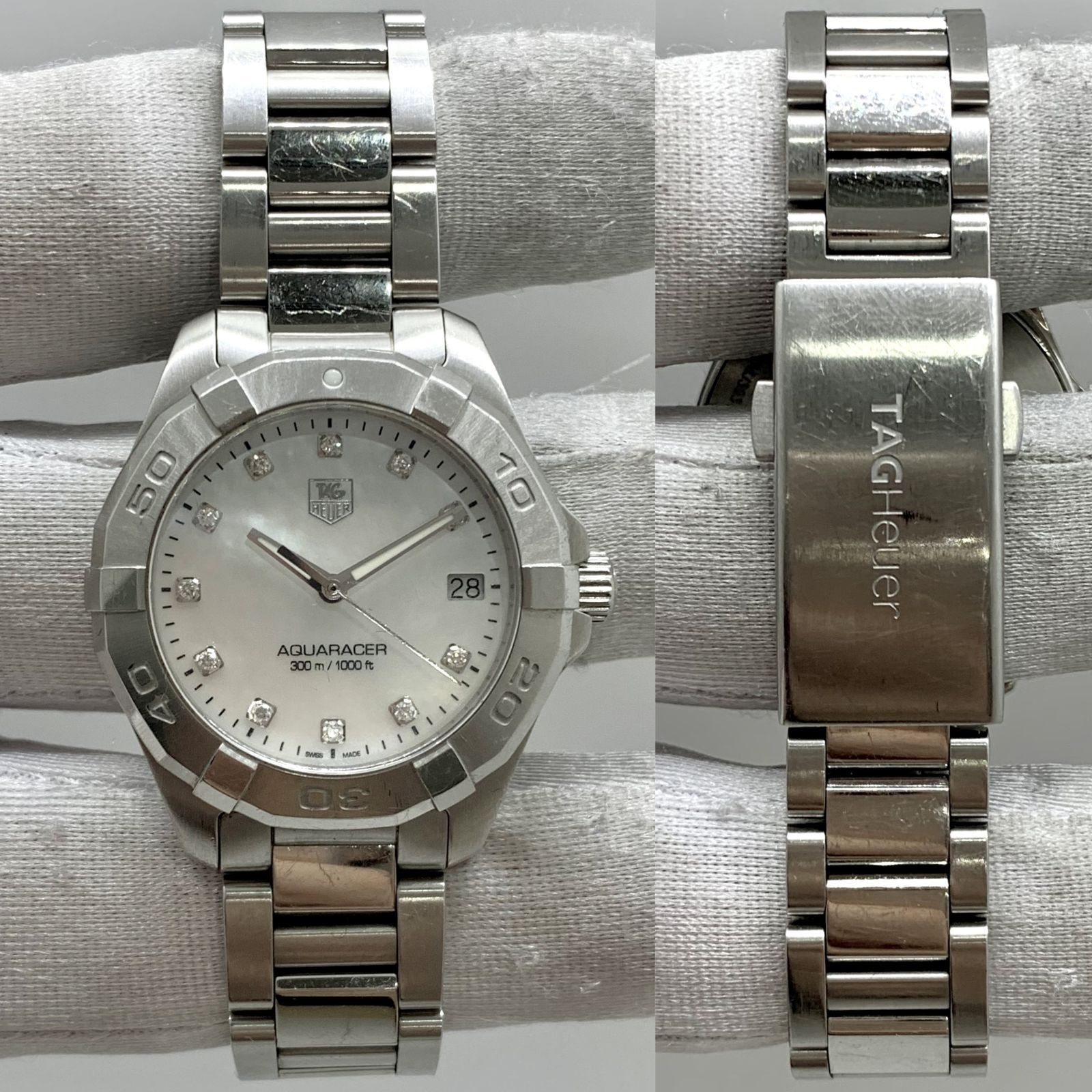 TAG HEUER WAY1313 SILVER STAINLESS STEEL AQUARACER MOP QUARTZ WATCH ONLY LADIES WATCH 237013051 EK