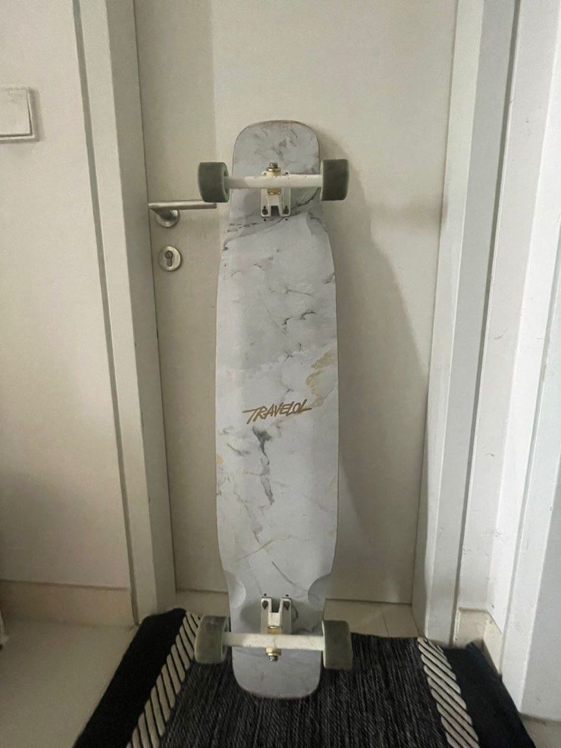 NEGO LETGO TRAVELOL MARBLE 46” LONGBOARD DECK - WHITE, Sports Equipment, Sports & Games, Skates, Rollerblades & Scooters on Carousell