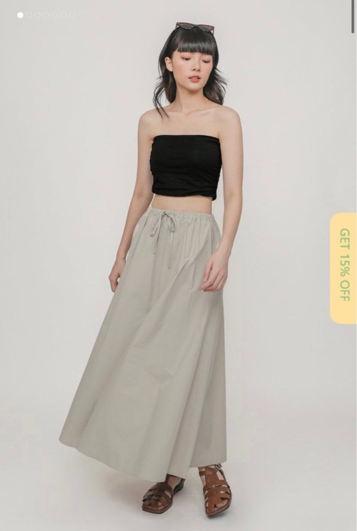 TTR Jemima Drawstring Maxi Skirt in Beige, Women's Fashion, Bottoms, Other  Bottoms on Carousell