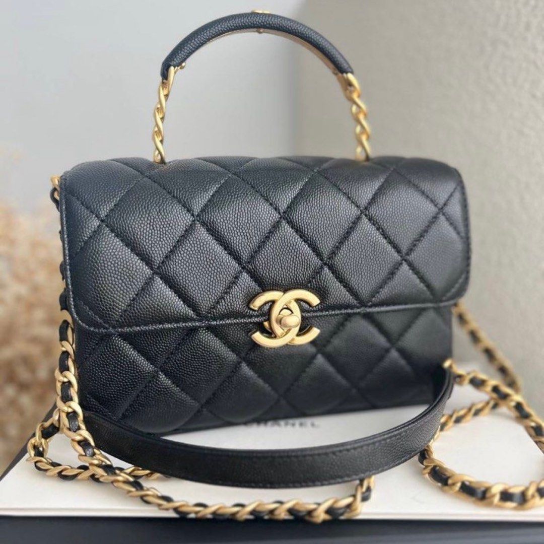 23S Chanel Carry Me Mini Flap Bag Caviar Top Handle CC Logo Small
