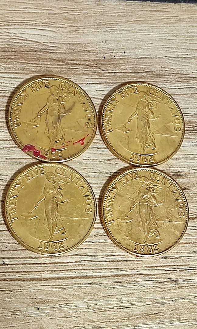 1958 and 1962 25C Philippines Coin (Category: Currency) located in Manila. Submitted by mrfieldsishere (Listing ID 1232005872, Image 1). Description: 1 piece - 1958 3 pieces - 1962.