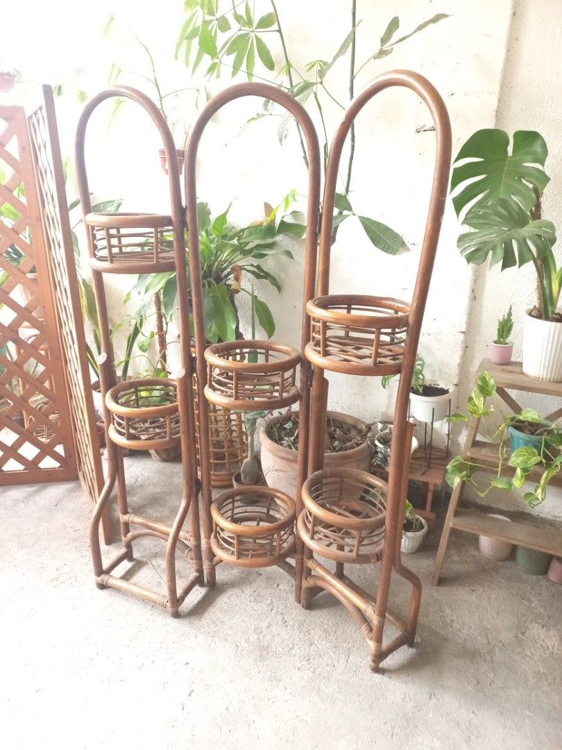 6 layer rattan plant stand holder room divider partition plant rack on ...