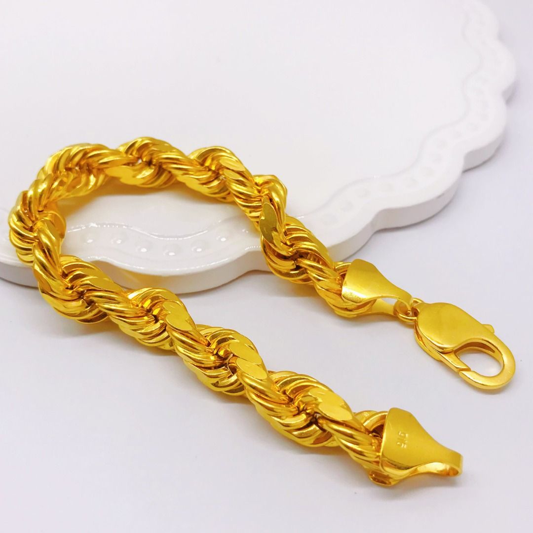 916 Gold 10mm Diamond Cut Hollow Rope Bracelet Women s Fashion