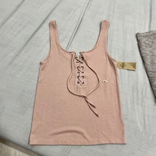美國品牌 無袖合身背心 造型 捆條 前綁帶 羅紋 條紋  基本款 圓領