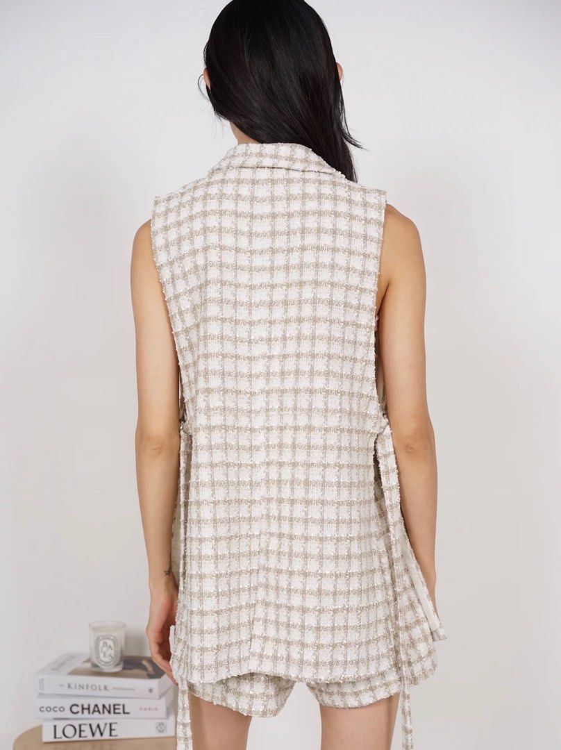 Abel Tweed Slit Vest in Champagne, Women