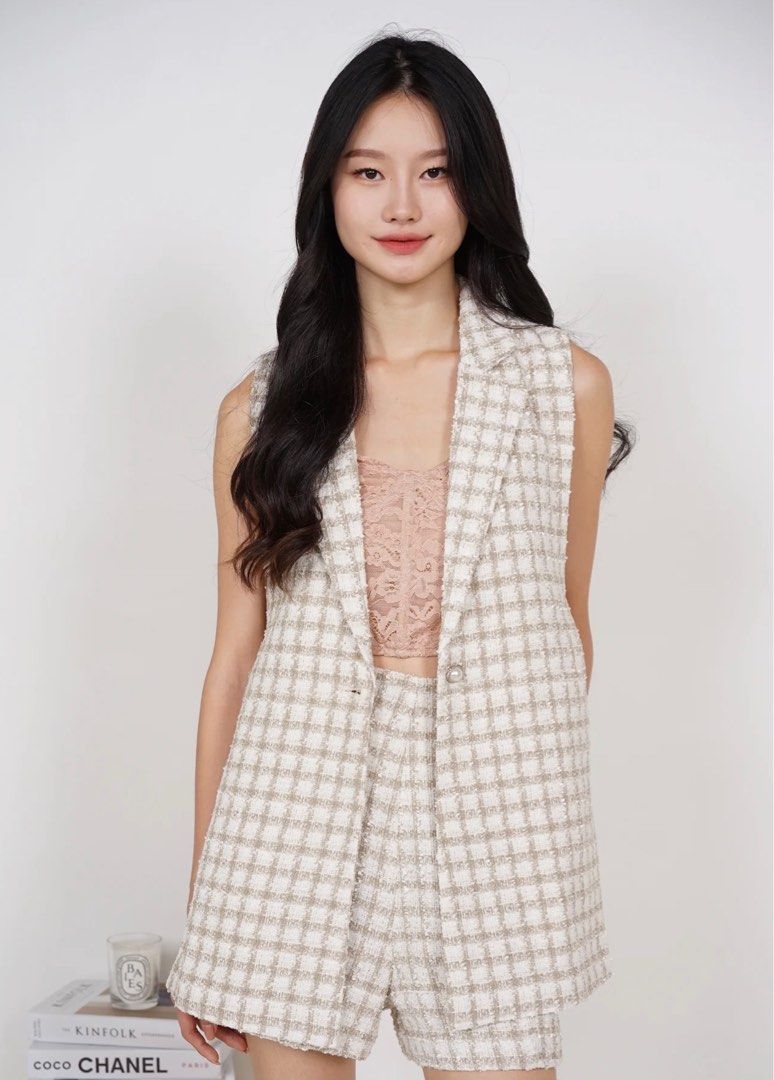 Abel Tweed Slit Vest in Champagne, Women