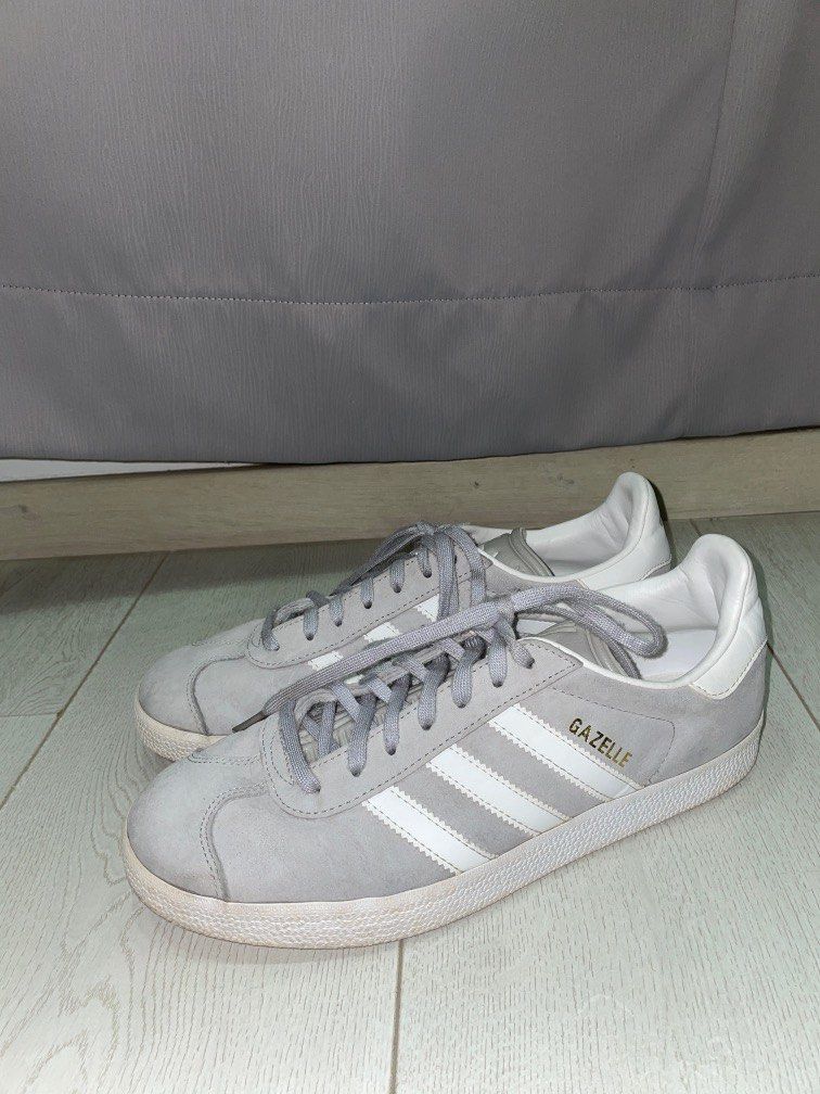 Adidas light grey store gazelle suede trainers