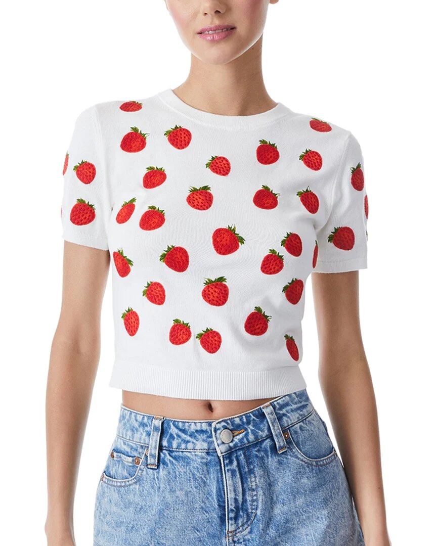 Alice Olivia Ciara strawberry pullover sweater blue white