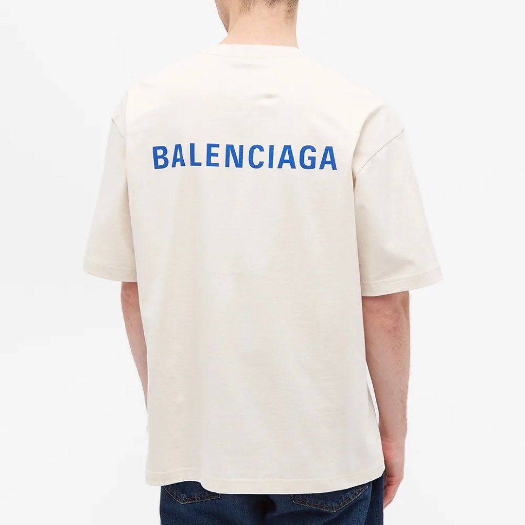 Balenciaga Rear Cream Logo Tee, Men's Fashion, Tops & Sets, Tshirts ...