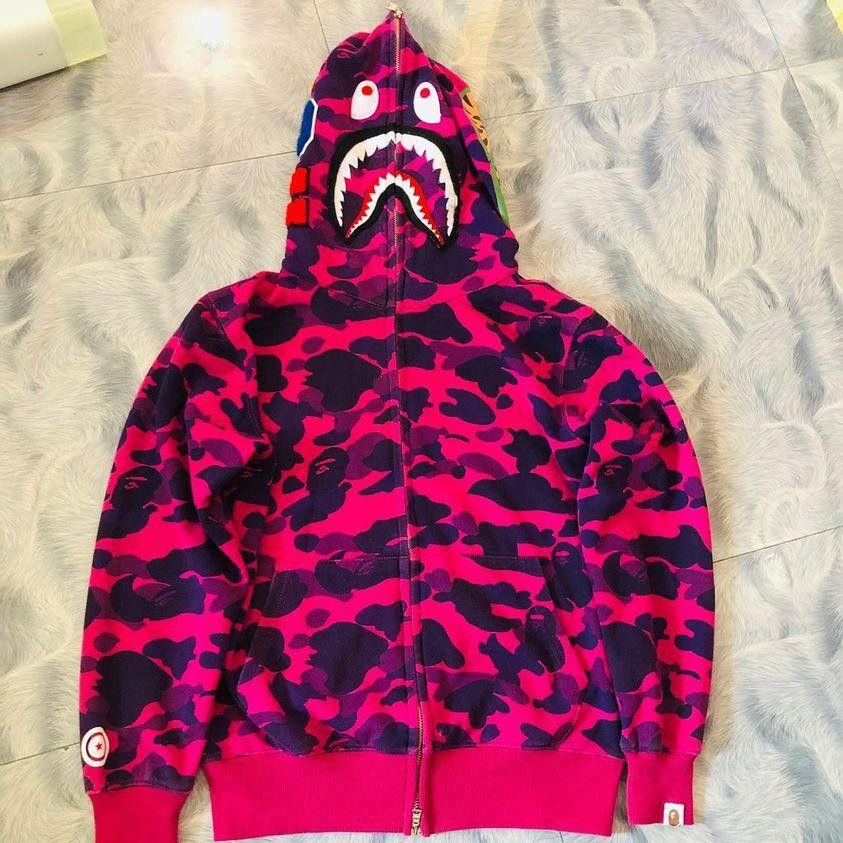 BAPE Shark Cotton Hoodie Street Fashion Camouflage Double Hooded Jacket,Aape  Pink 